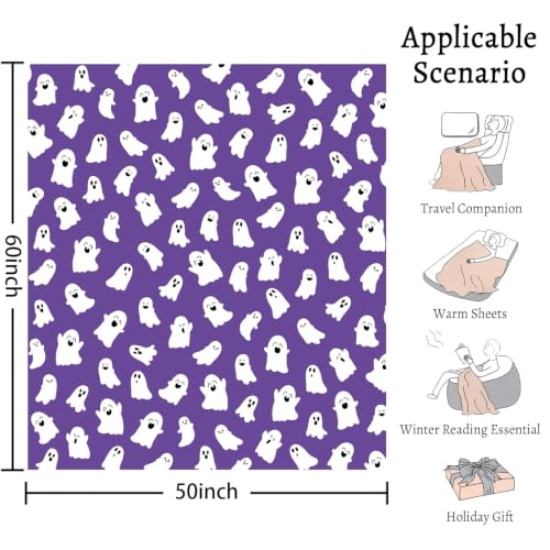 Halloween Blanket Cute Ghost Throw Blankets Gifts for Women Men 50"X60" - color: Purple Ghost