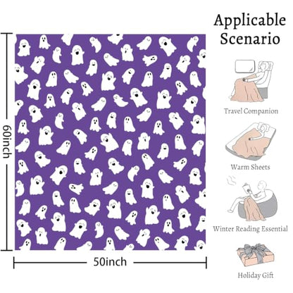 Halloween Blanket Cute Ghost Throw Blankets Gifts for Women Men 50"X60" - color: Purple Ghost