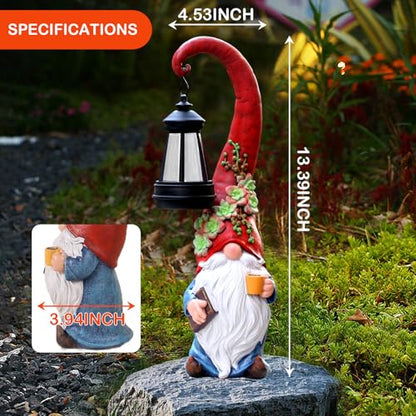 Garden Gnomes Outdoor Statue Solar Powered Gnome Decor - style: Red Hat Gnome 13.39in
