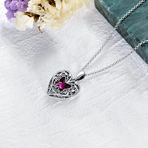 SOULMEET Personalized Butterfly Locket Necklace That Holds Up to 2 Pictures, Memorial Insects Silver Butterfly Photo Locket Custom Any Photo Healing Gift - color: H-Crystal Purple, style: Locket+Custom Photo