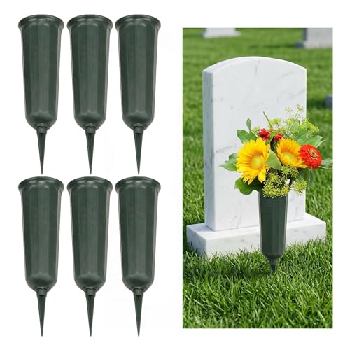 Evelots Cemetery Flower Vases with Sturdy Spikes Outdoor Grave Decor 6-Pack | 6 cemetery flower holders include sturdy ground stakes for displaying fresh or artificial arrangements outdoors at gravesites - size: Set of 6