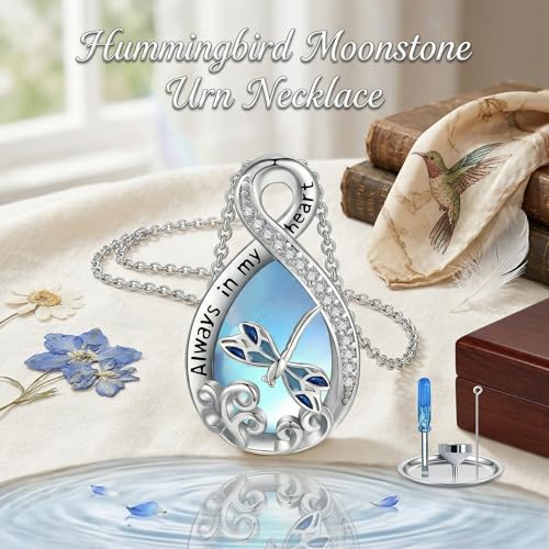 Urn Necklace for Ashes Blue opal Cremation Necklace Keepsake Memory Jewelry for Ashes of Loved Ones Keepsake - style: Dragonfly Moonstone