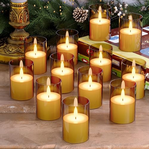 12Pack Flameless LED Candles with Timer, Battery Operated, Gold, 2"x3" | Small Pillar & Votive Candle with Realistic Flickering Warm Glow for Centerpieces, Wedding Tables, Holiday, and Home Decor - color: Gold, size: 12Pack-Timer
