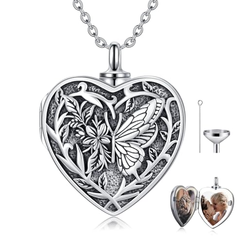 Dorunmo Personalized Locket Urn Necklace 925 Sterling Silver Pictures Photo Keep Someone Near to You Custom Lockets Jewelry Letters Engraving for Women - color: K-Butterfly, style: Locket Only
