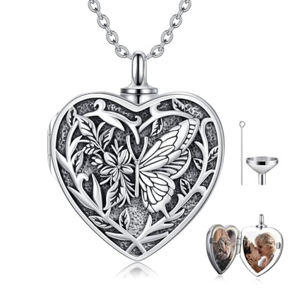 Dorunmo Personalized Locket Urn Necklace 925 Sterling Silver Pictures Photo Keep Someone Near to You Custom Lockets Jewelry Letters Engraving for Women - color: K-Butterfly, style: Locket Only
