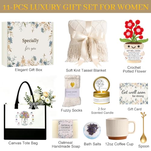 Get Well Gifts for Women After Surgery Feel Better Gift Basket Sympathy Care Package for Woman Self Care Gifts for Women Thinking of You Gift for Friend Mom Sister Wife Grandma