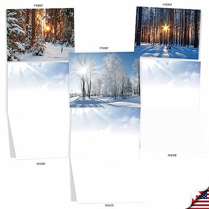 The Best Card Company - 20 Landscape Nature Note Cards Blank (4 x 5.12 Inch) (10 Designs, 2 Each) - Winter Sunrise AM6655OCB-B2x10 - style: Winter Sunrise