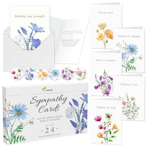 24 Box of Sympathy Cards with Envelopes - 4×6", 300 GSM - color: Floral