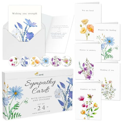 24 Box of Sympathy Cards with Envelopes - 4×6", 300 GSM - color: Floral