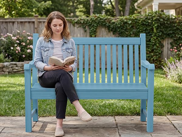 2-Person Outdoor Bench with 700 Lbs Weight Capacity,(Blue) | Poly Lumber Weatherproof Garden Bench Seating for Porch, Balcony and Park, All-Weather Patio Bench Furniture - color: Blue