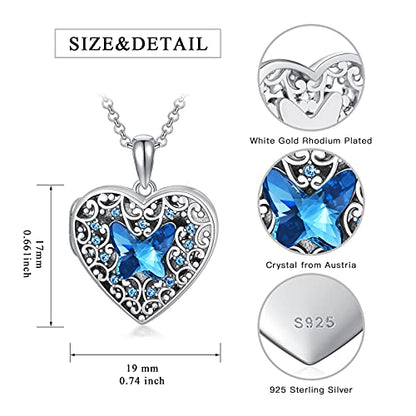 Dorunmo Personalized Locket Necklace 925 Sterling Silver that Holds Pictures Butterfly Birthstone Photo Heart Locket Custom Jewelry Congratulations New Beginnings New Job Gifts for Women - color: Butterfly Blue, style: Personalized Photo + Text