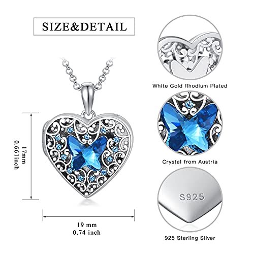 Dorunmo Personalized Locket Necklace 925 Sterling Silver that Holds Pictures Butterfly Birthstone Photo Heart Locket Custom Jewelry Congratulations New Beginnings New Job Gifts for Women - color: Butterfly Blue, style: Personalized Photo