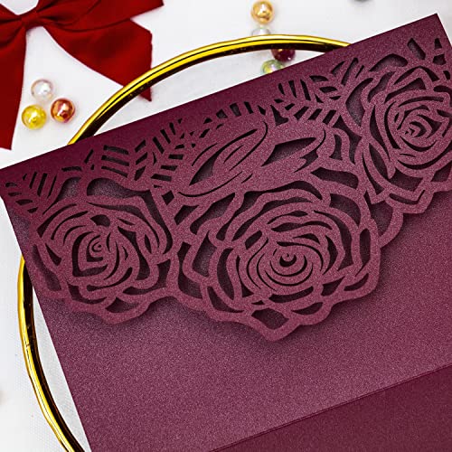 Laser Cutting Invitation Card Greeting Card Graduation Party Rose Flower Wedding Birthday Party Invitations Invitation Pocket With Envelope (Burgundy) | Greeting Card, Graduation Party, Rose Flower, Wedding Birthday Party Invitations, Invitation Pocket Wi