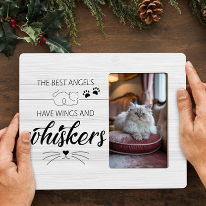 Cat Memorial Gifts for Loss of Cats Sympathy Picture Frame, The Best Angels Have Wings and Whiskers Frames Fits 4x6 Photo - color: Pink