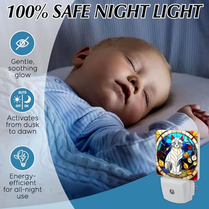 Cat Stained Glass Night Lights Plug into Wall for Room, Cat Night Light LED for Bedroom - color: Cat