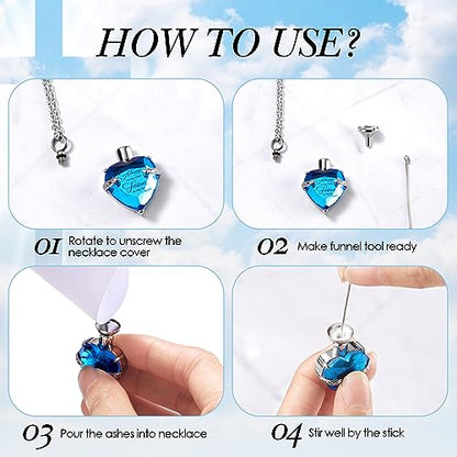 12 Pcs Urn Necklace for Ashes Bulk Cremation Cross Heart Cubic Jewelry Stainless Steel Memorial Locket for Men Women - color: Blue, Pink