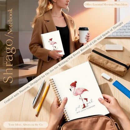 Girly Flamingo Notebook, Flamingo Gifts for Women, Girly Office Supplies, Just a Girl Who Loves Flamingos Hardcover Spiral Notebook Journal 5.5x8.3 Inch - color: Flamingo