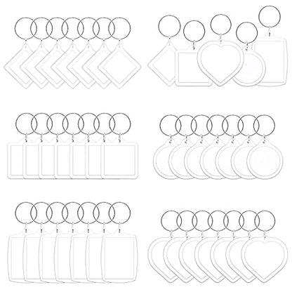 Keadic 40 Pcs Acrylic Photo Frame Keyring Assortment Set, Pendant Picture Frame Keyrings, Personalized Clear Blank Photo Keychain Holder, Heart, Rectangle, Round, Square Suit for Artwork