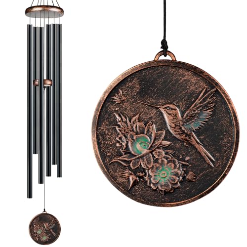 60” Large Wind Chimes for Outside, Deep Tone Hummingbird Decor | 6 Tuned Aluminum Tubes, Pentatonic Scale, Ready to Hang, Patio Garden Decor, Gift for Women Mom Grandma - size: 60" Hummingbird