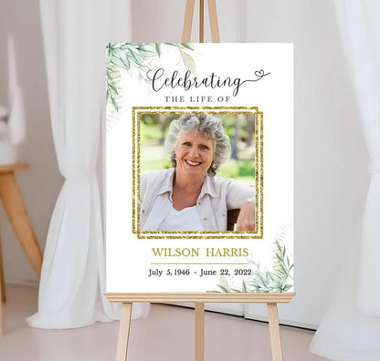 Personalized Memorial Sign, Greenery Funeral Welcome Sign, Funeral Welcome Sign with Photo, Celebration of Life Memorial Poster, In Loving Memory Sign, In Loving Memory Photo Sign, Modern Funeral Sign, Celebration of Life Decoration