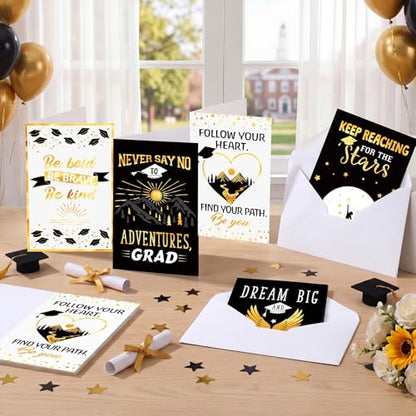 Eaasty Motiskyy 100 Pcs Graduation Card with Gold Foil – Inspirational Congrats Grad Greeting, Black and Gold Graduation Congratulations Card 4 x 6 Inch with Envelope and Seal Sticker - style: Inspirational Graduation Season Style