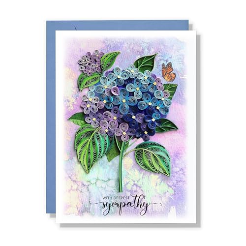 Blue Hydrangea Card, With Deepest Sympathy Card Loss of Pet Mom Mother Father Dad Child, Thinking Of You, Condolence Quilling Card for Loved One - color: Blue Hydrangea Sympathy