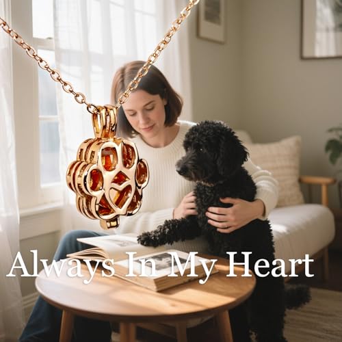 Paw Print Heart Pet Ashes Memorial Necklace with Mini Inner Box-Rose Gold | Pet Cremation Jewelry for Ashes, Cremation Urn Jewelry to Hold Dog & Cat Ashes Pendant with Box Filling Tools - color: Rose Gold