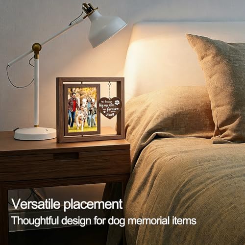 Dog Memorial Picture Frame 4x6 Rotating Wooden Photo Frame Pet Loss Sympathy Gift Bereavement Remembrance Keepsake with Paw Pendant for Dog Cat Lovers