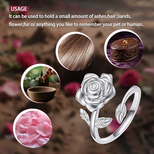 Urn Ring for Ashes Sterling Silver Adjustable Flower Cremation Rings Memorial Keepsakes Jewelry Gifts for Human Pet