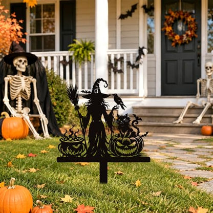 Rngmsi Halloween Witch Yard Decorations Outdoor, Outdoor Halloween Metal Yard Signs with Stake, Black Witches Silhouette Garden Stakes for Home Garden Outside Yard Lawn Patio Decor - style: Halloween Witch