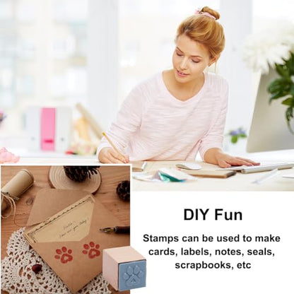 OLYCRAFT Wooden Rubber Stamp Paw Print Wooden Craft Stamp 1x1x1.2 Inch Mini Rubber Stamps Wood Stamping Tool for DIY Art and Craft Journals Albums Scrapbooking Card Making Planner Envelope - style: Paw Print