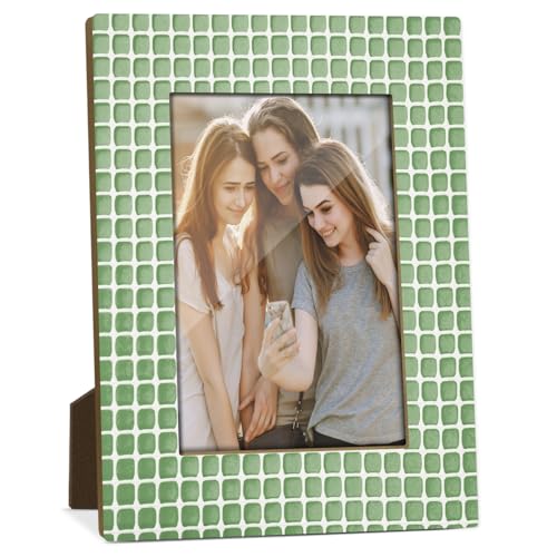 Green Checkered Picture Frame, Birthday Gifts for Sisters Girl Mom Friends Women, Wooden Picture Frame Fits 4x6 Inch Photo, Home Office Desktop Nightstand Display -073 - color: Green Checkered