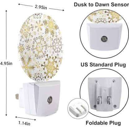 Christmas Holiday Night Light White Golden Snowflakes Stars Plug-in Nightlight Energy Saving 0.5W LED Lighting for Boys Girls Men Women - color: Golden Snowflakes