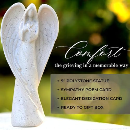 Angel Memorial Gifts for Sympathy, Stonelike Statue with Cedar Wreath, Gift Boxed with Poem Dedication Card
