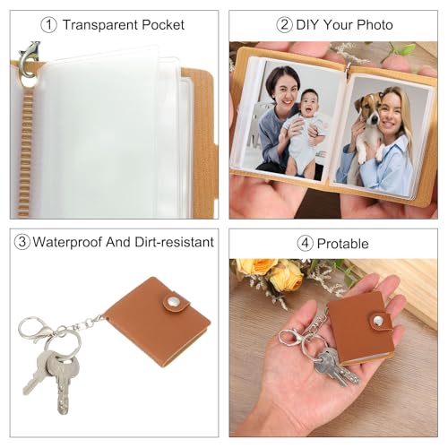 uxcell Mini Photo Keychain DIY Small Memory Key Ring Picture Book for Family - color: Coffee