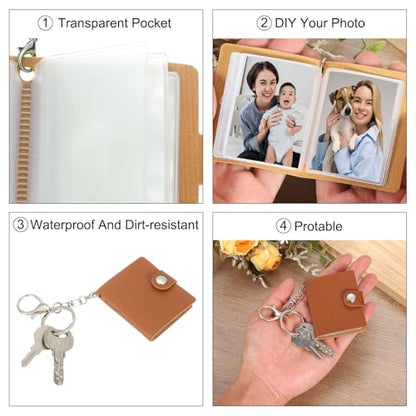 uxcell Mini Photo Keychain DIY Small Memory Key Ring Picture Book for Family - color: Coffee