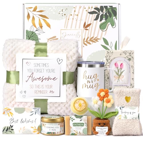 Get Well Soon Gift Baskets for Women, Sending Warmth Gift, Self Care Gifts, Spa Care Package After Surgery Inspirational Thinking of You Sympathy Gift, Birthday Mother's Day Easter Gifts - color: White