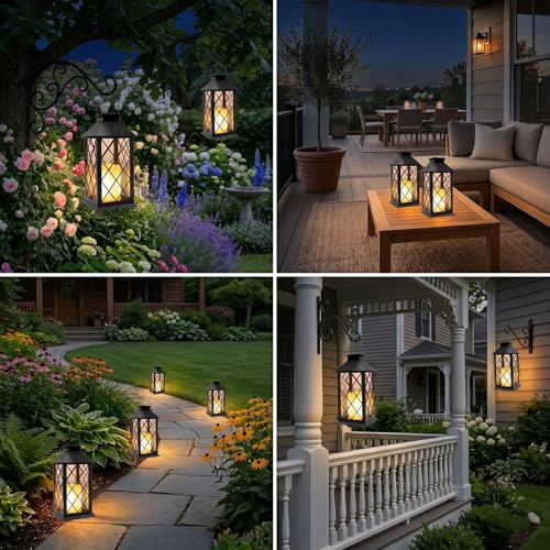 Yowin 2 Pack 9" Solar Lanterns Outdoor Waterproof with Flickering Candle - color: Black