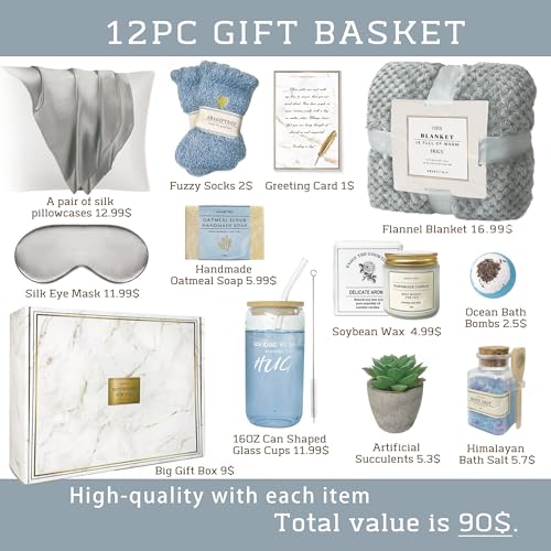AHAGIFTREE Get Well Soon Gift Baskets For Women,Birthday,Mother's Gift, 12PC Sympathy Gifts, Care Package,Get Well Gifts for Women After Surgery,Grief,Condolences Gift Basket (grayish) - color: Gray