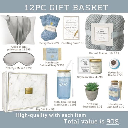 AHAGIFTREE Get Well Soon Gift Baskets For Women,Birthday,Mother's Gift, 12PC Sympathy Gifts, Care Package,Get Well Gifts for Women After Surgery,Grief,Condolences Gift Basket (grayish) - color: Gray