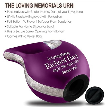 Personalized Photo & Text Purple Teardrop Cremation Urns for Adult Ashes Male Female - 220 Lbs Burial Urns for Human Ashes - Handcrafted Funeral Decorative Urn for Adult with Velvet Bag - size: 220 Lbs Adult Urn