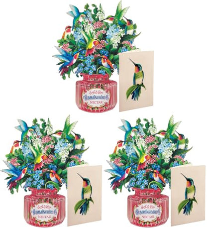 Freshcut Paper Mini Hummingbird Oasis 6 Inch Life-Sized 3D Pop Up Card – Greeting Card, Birthday, Thank You, Mothers Day, Gifts for Mom and Her – Includes Notecard and Envelope (Pack of 3) - color: Hummingbird Oasis, size: 6 inches (Pack of 3)