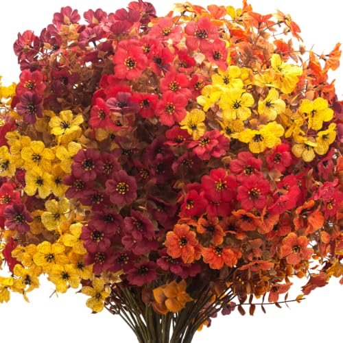 16 Bundles Artificial Fall Mums UV Resistant Flowers Outdoor Autumn Decor | UV resistant fade-proof material, all weather suitable for patio, yard, porch outdoor decor - color: Coffee Mix