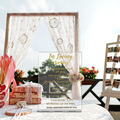 Qunclay Memorial Table Sign Loving Memory with Stand for Wedding,Elegant | 8.3 X 11 Inch Acrylic Sign, Gold Printed Text, Clear Stand, Reception Funeral Table Decor, Elegant Remembrance Gift