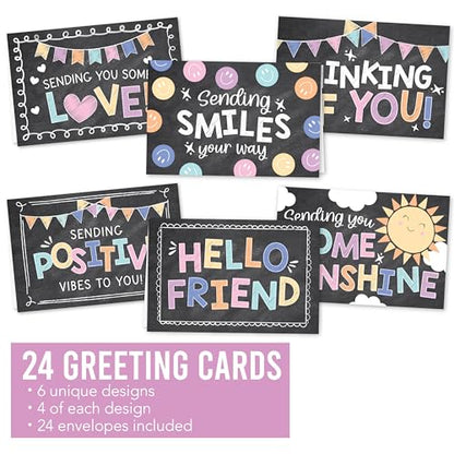 Hadley Designs Thinking of You Cards with Envelopes - 24 Hello Greeting Cards Thinking of You Card for Men & Women Bulk, Blank Encouragement Card for Kids, Just Because Cheerful Encouraging Notecards - style: Chalk Colorful