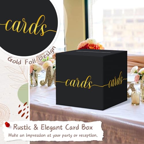 QIKSION Elegant Card Box for Party, Gold Foil Graduation Card Box, Black - color: Black and Gold Foil