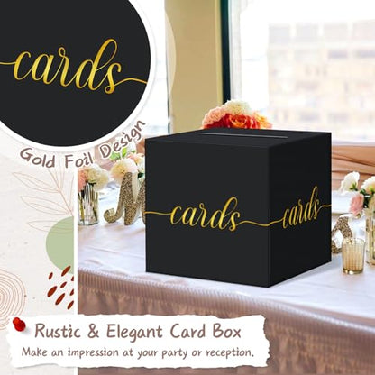 QIKSION Elegant Card Box for Party, Gold Foil Graduation Card Box, Black - color: Black and Gold Foil
