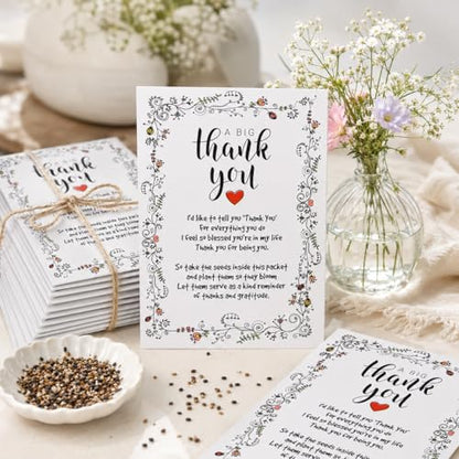 Thank You Seed Packets | 20 Pre-Filled Wildflower Seed Favors for Guests | Party Favors for Wedding Bridal Shower Baby Shower Celebration of Life Memorial Birthday Baptism | Seed Paper Thank You Cards