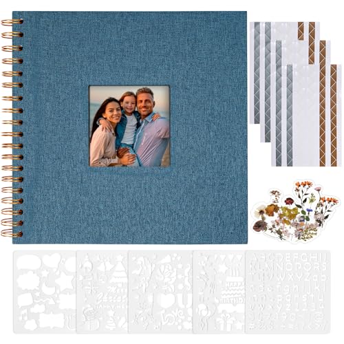 Vienrose 8x8 Inch Scrapbook DIY Small Hardcover Kraft White Pages Scrapbook Photo Album Linen Cover Scrap Book Photo Albums Scrapbooking Supplies Kit for Couple Family Wedding Travel - color: Blue, size: 8 Inch 20 Sheets