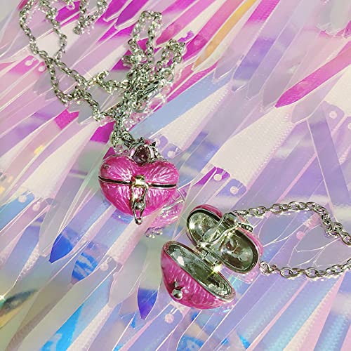Heart Locket Necklace Y2k Love Heart Necklace Tiny Small Cute Necklace for Women Valentine's Day - color: Pink